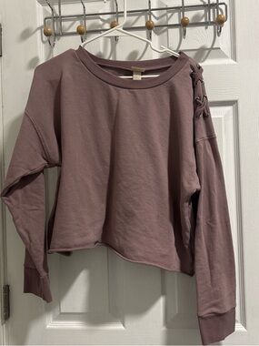 Mossimo Supply Co. Lace-Up Shoulder Cropped Sweatshirt - Mauve